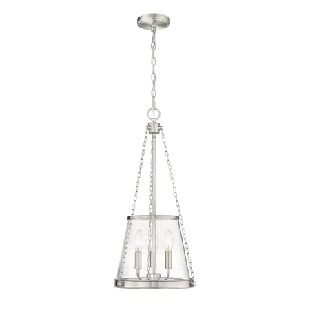 Z-Lite Prescott 3 Light Pendant, Brushed Nickel & Clear 341P12-BN